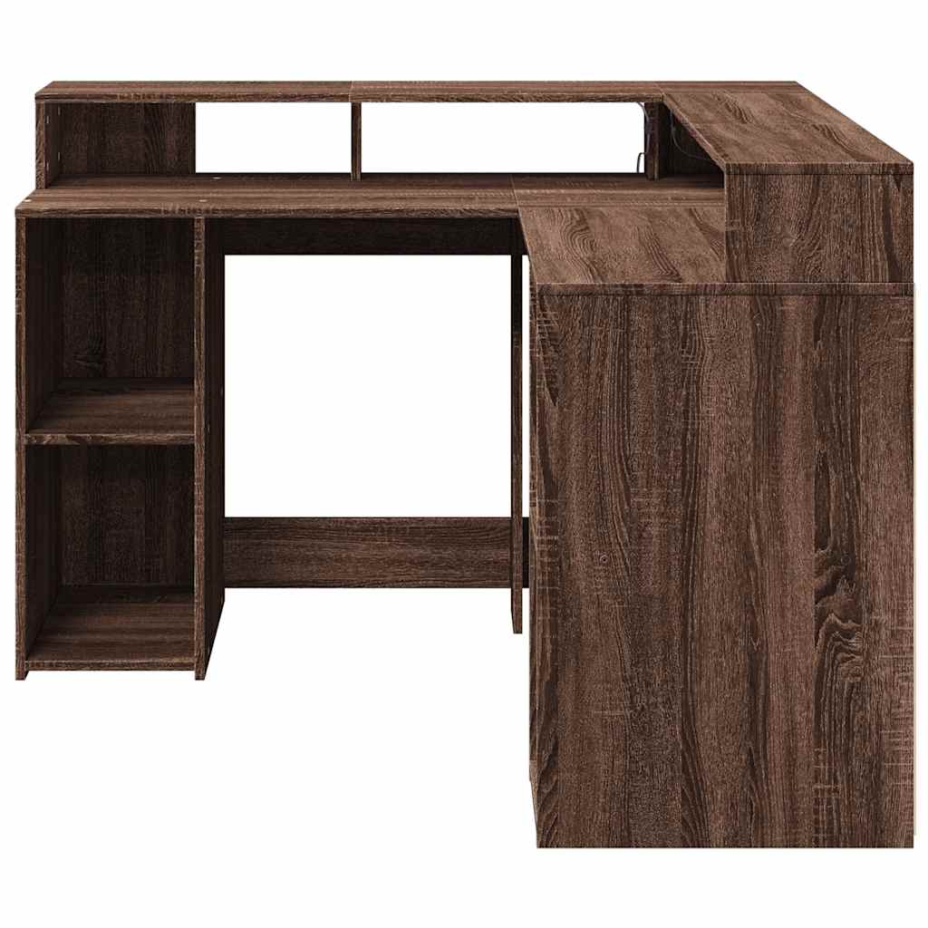 LED Desk Brown Oak Effect 130x130x91 Wood Material