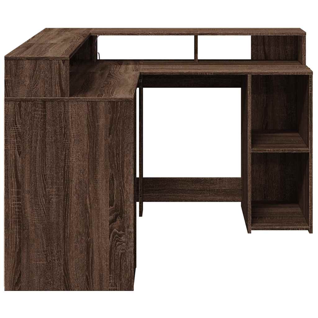 LED Desk Brown Oak Effect 130x130x91 Wood Material