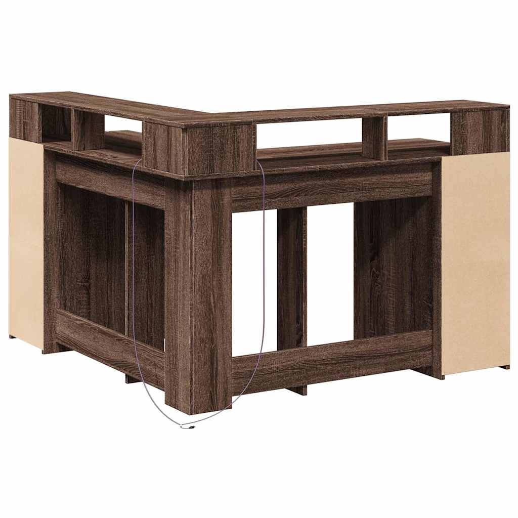 LED Desk Brown Oak Effect 130x130x91 Wood Material