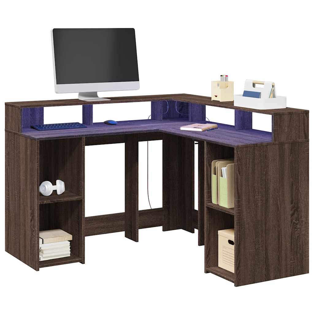 LED Desk Brown Oak Effect 130x130x91 Wood Material
