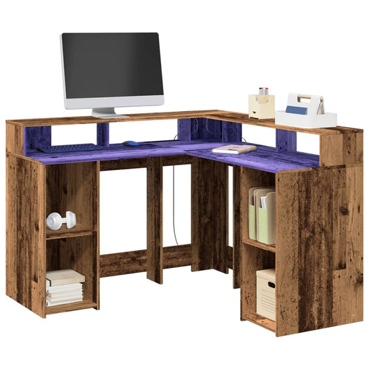 Bureau LED aspect vieux bois 130x130x91 cm bois composite