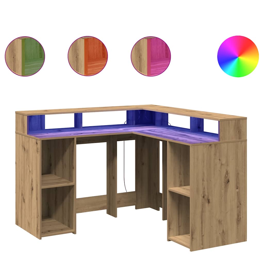 LED-Schreibtisch Artisan-Eiche 130x130x91 Holzwerkstoff