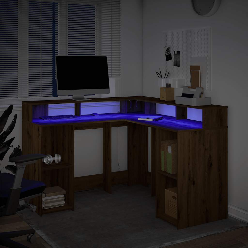 LED-Schreibtisch Artisan-Eiche 130x130x91 Holzwerkstoff