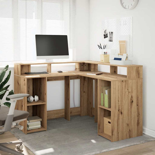 Bureau LED chêne artisan 130x130x91 Panneau de particules