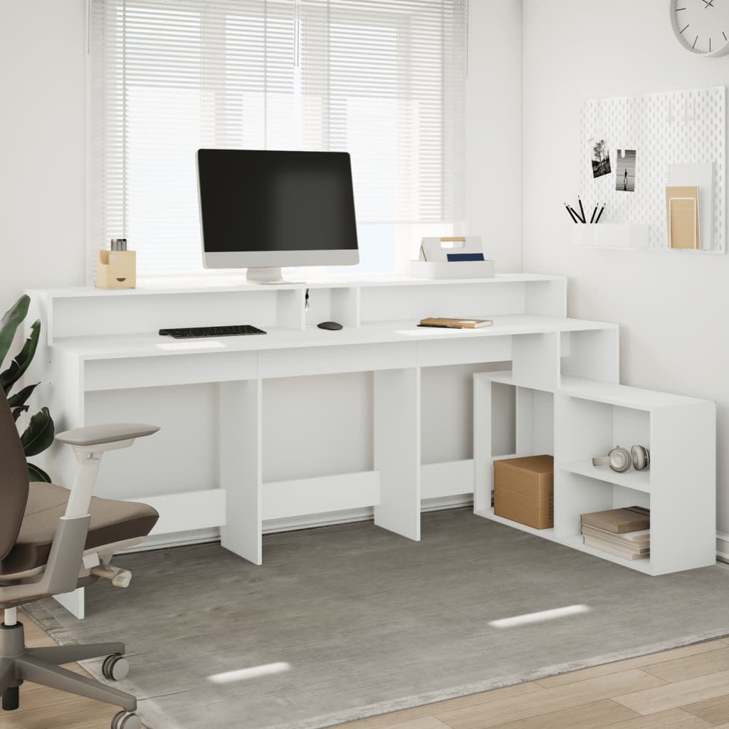 LED Desk White 200x104x91 cm Engineered Wood