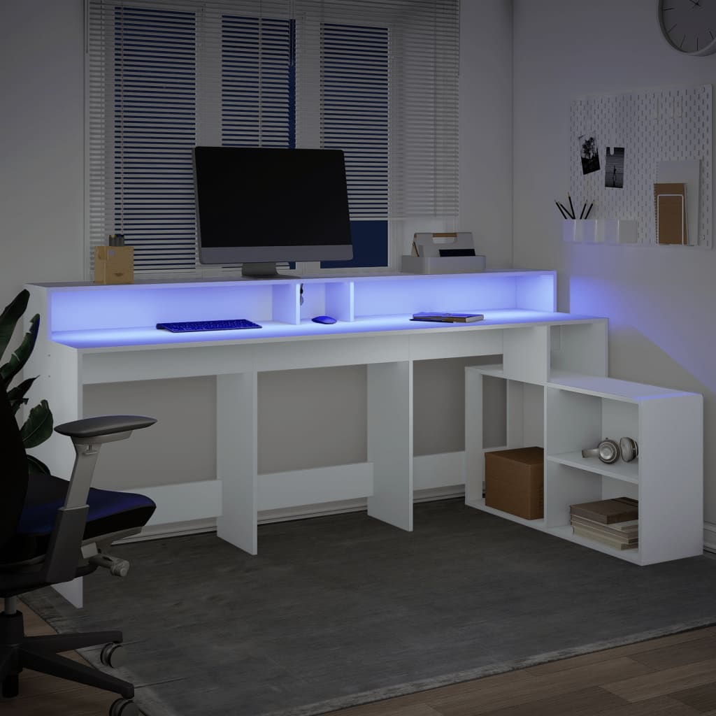 LED Desk White 200x104x91 cm Engineered Wood