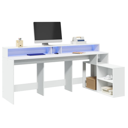 Bureau LED blanc 200x104x91 cm Bois d'ingénierie