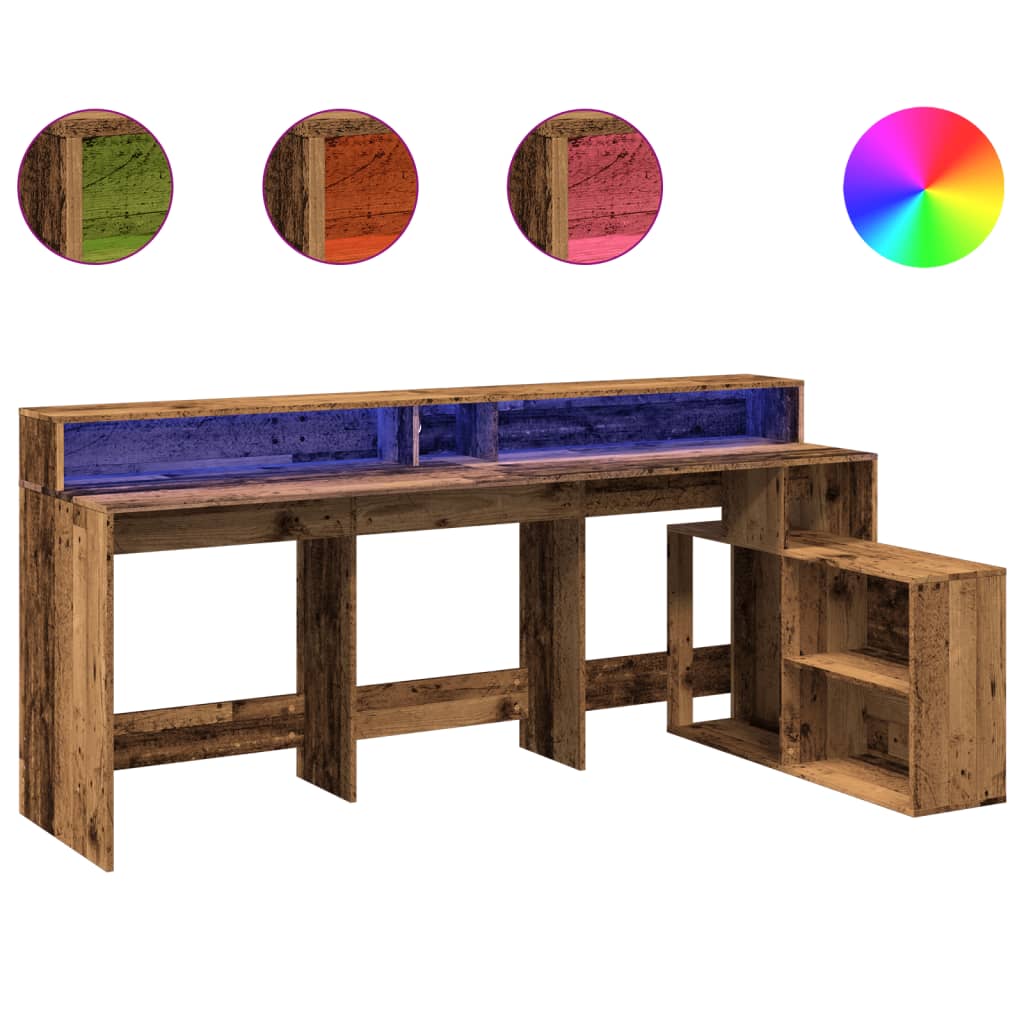 LED Desk Reclaimed Wood Look 200x104x91 cm Engineered Wood