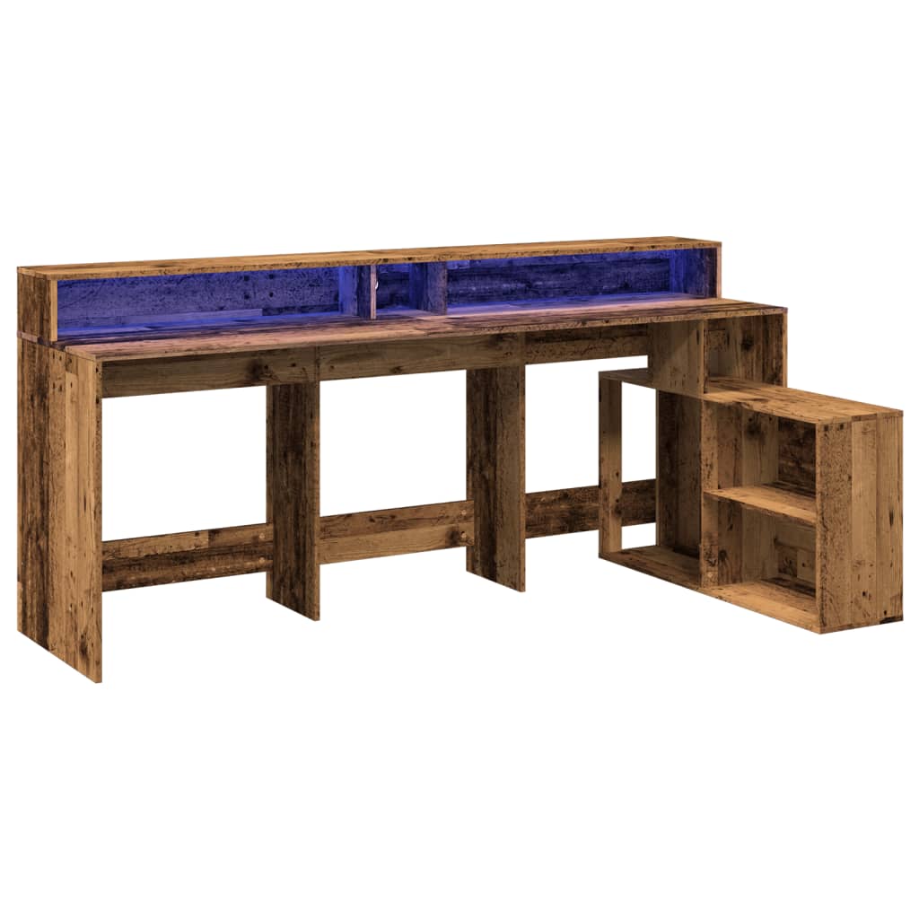 LED Desk Reclaimed Wood Look 200x104x91 cm Engineered Wood