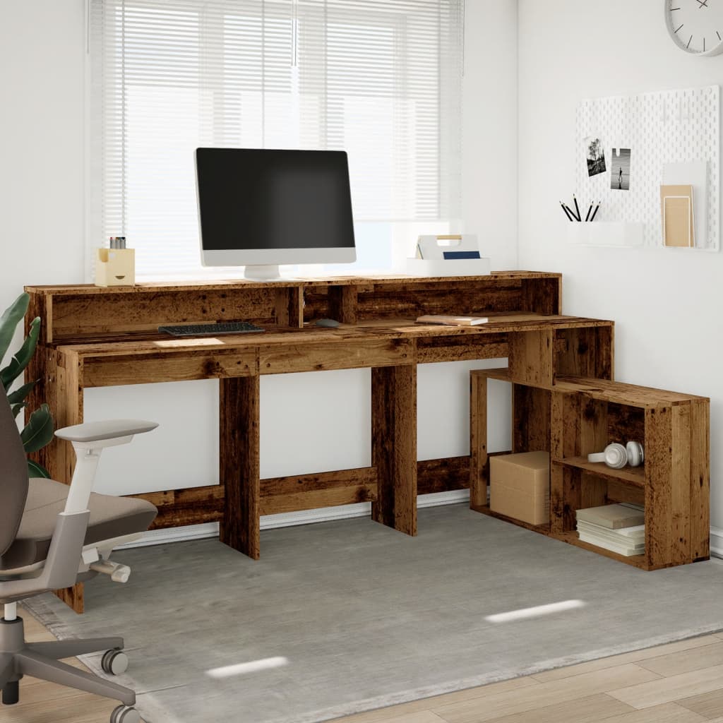 LED Desk Reclaimed Wood Look 200x104x91 cm Engineered Wood