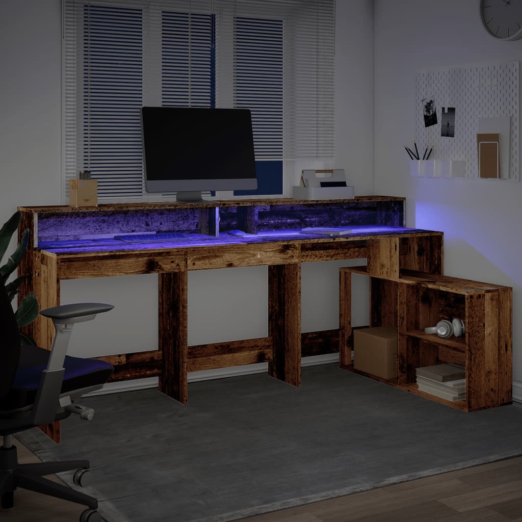 LED Desk Reclaimed Wood Look 200x104x91 cm Engineered Wood