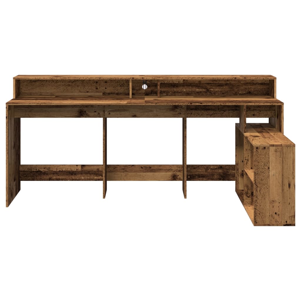 LED Desk Reclaimed Wood Look 200x104x91 cm Engineered Wood