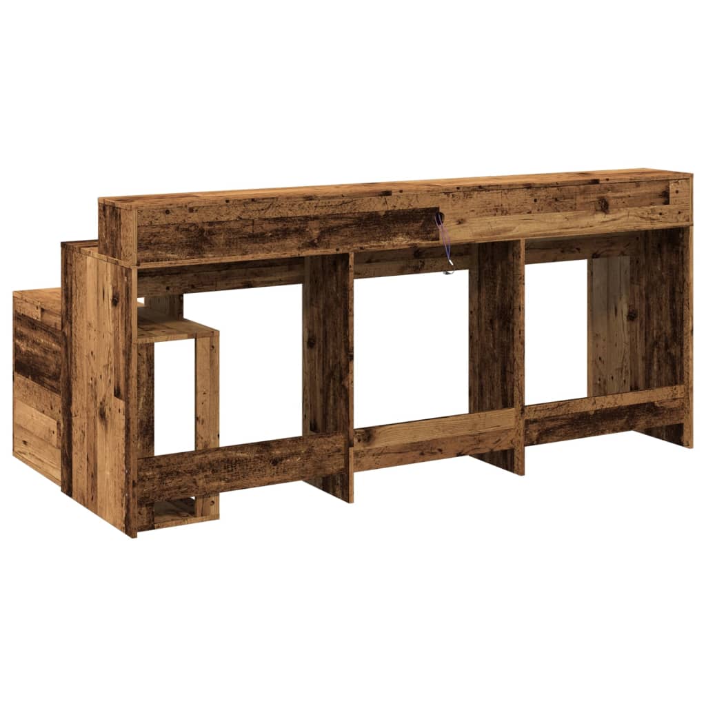 LED Desk Reclaimed Wood Look 200x104x91 cm Engineered Wood