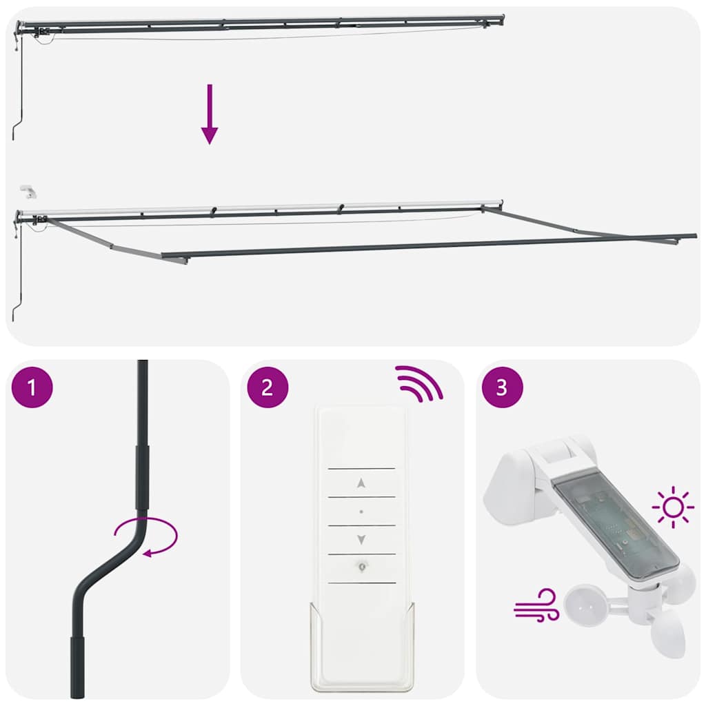 Markise Automatisch mit LEDs Braun 600x300 cm