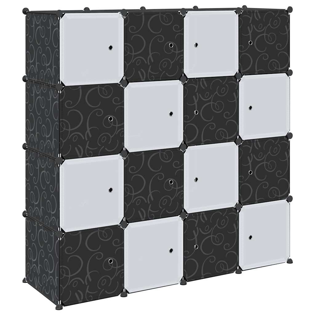Étagère modulable avec 16 cubes et tringles de suspension PP