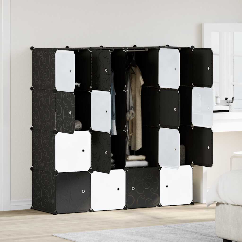Étagère modulable avec 16 cubes et tringles de suspension PP