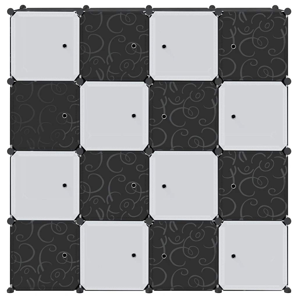 Étagère modulable avec 16 cubes et tringles de suspension PP