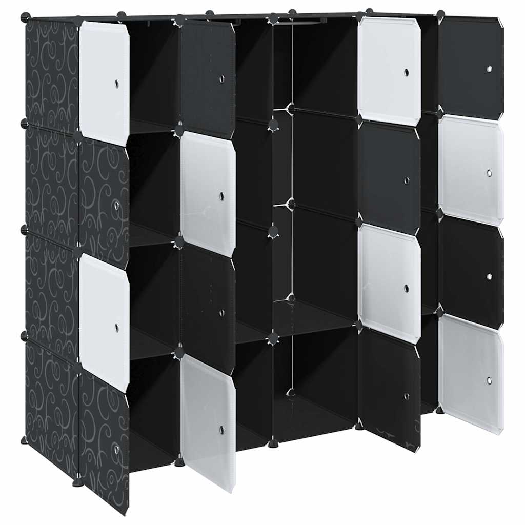 Étagère modulable avec 16 cubes et tringles de suspension PP