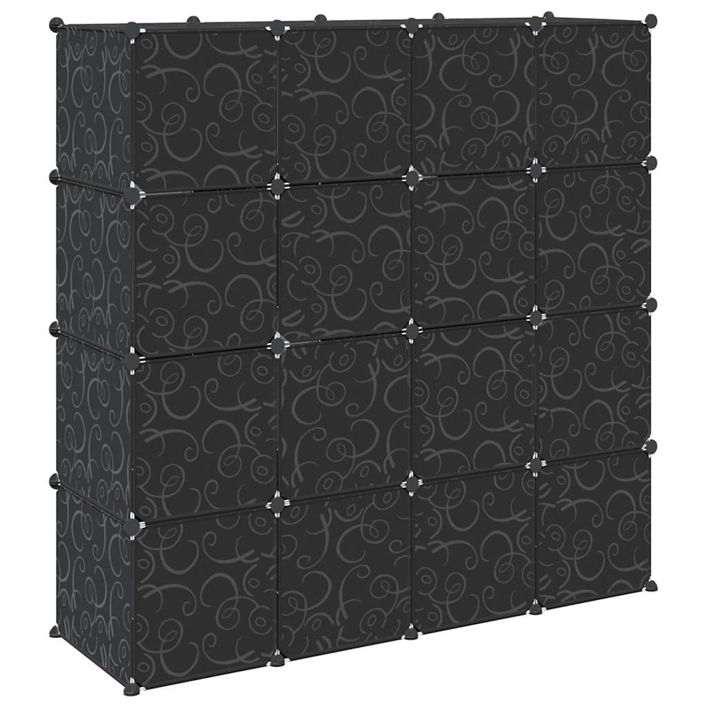 Étagère modulable avec 16 cubes et tringles de suspension PP
