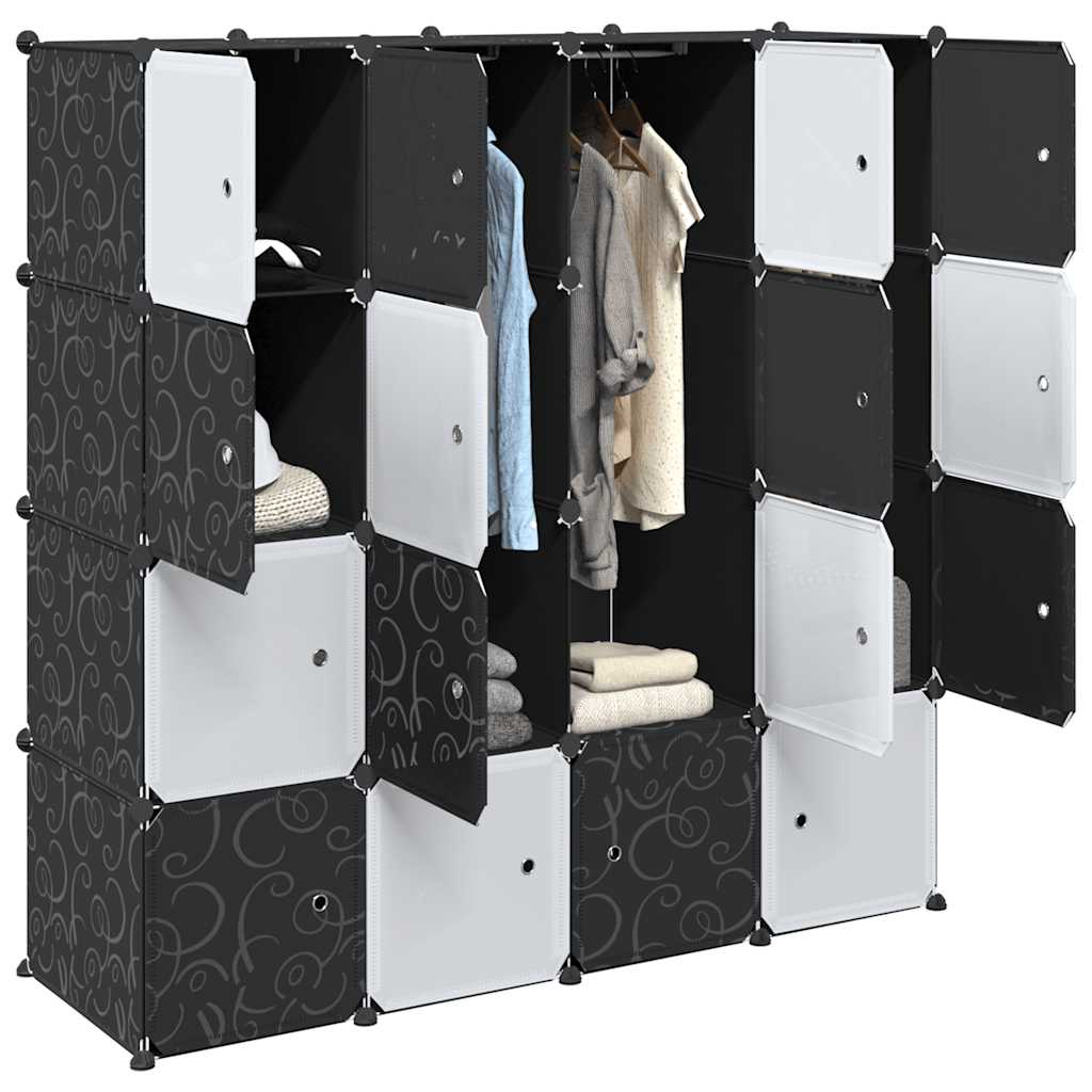 Étagère modulable avec 16 cubes et tringles de suspension PP