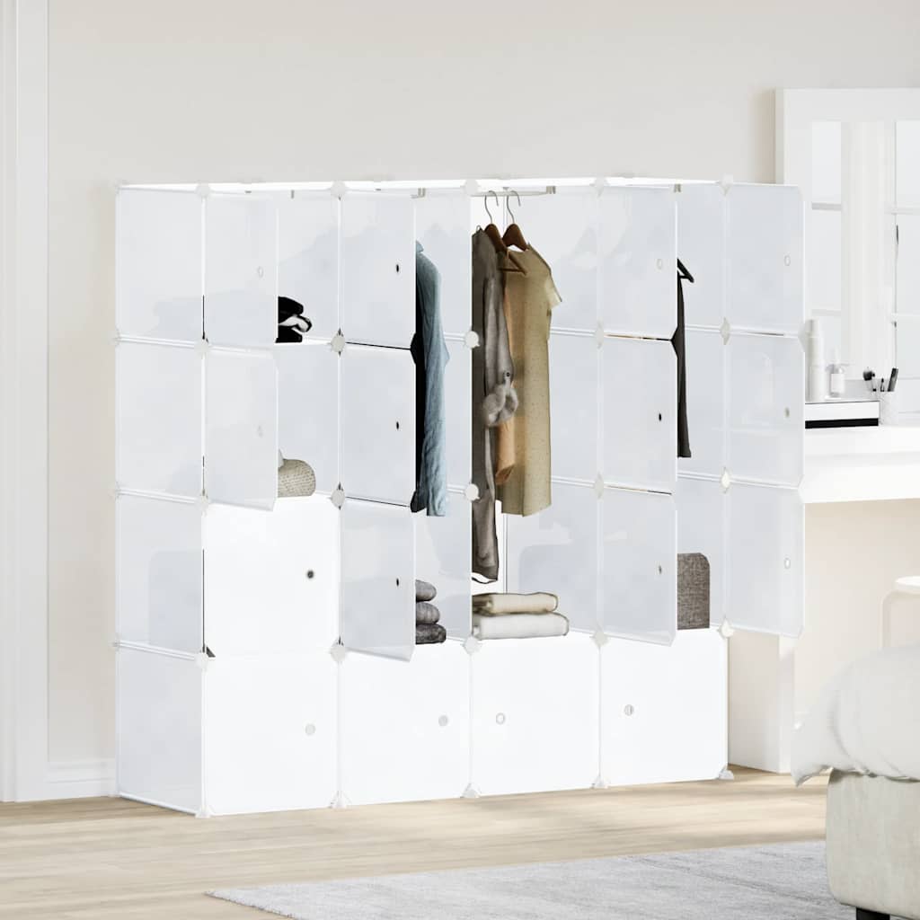 Shelf system with 16 cubes and hanging rods PP