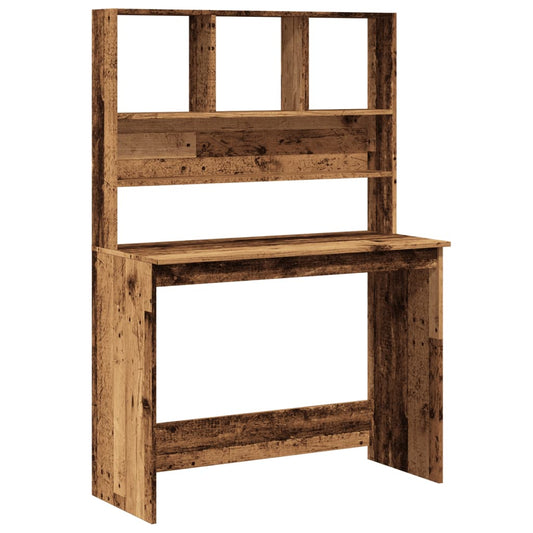 Bureau avec étagère aspect bois vieilli 102x45x148cm Panneau de particules