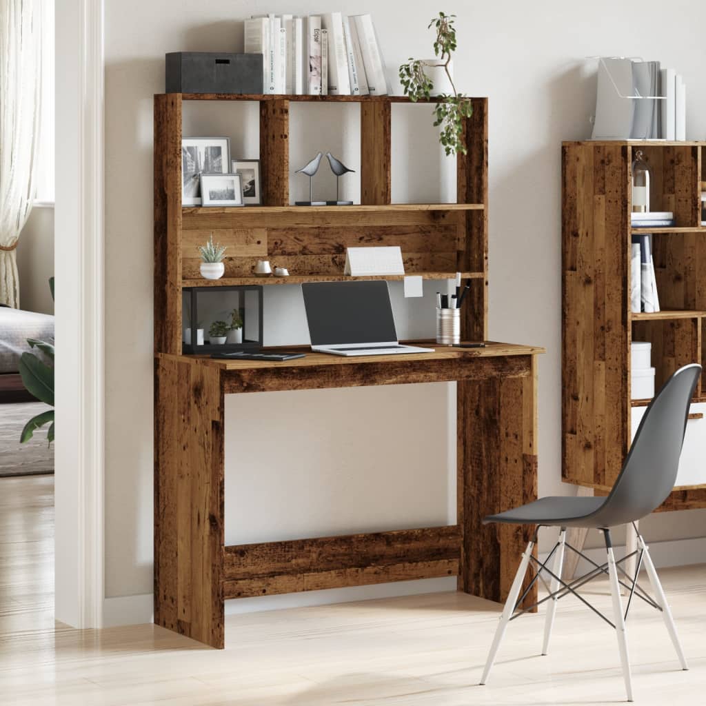 Desk with Shelf, Reclaimed Wood Look, 102x45x148cm, Wood Material