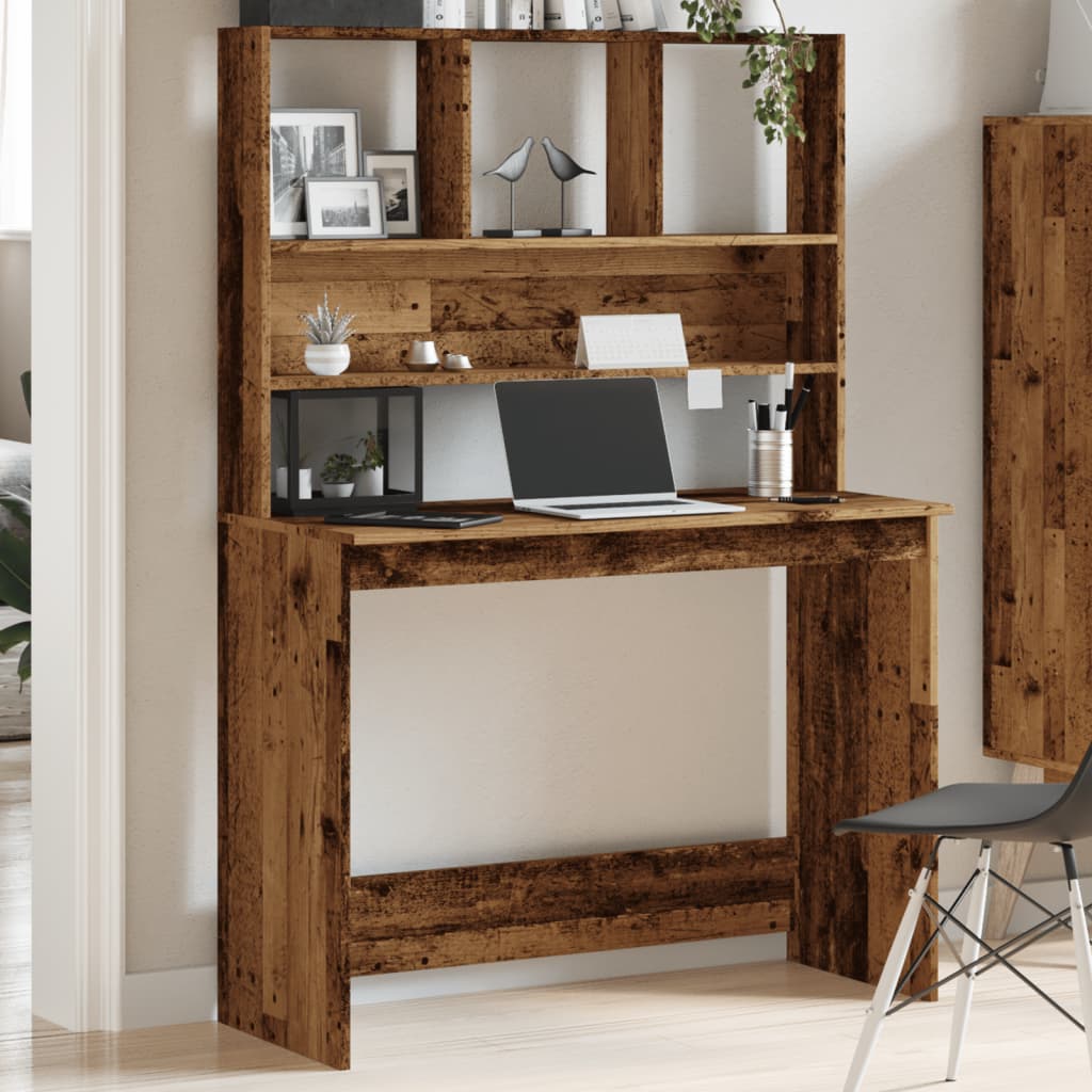 Desk with Shelf, Reclaimed Wood Look, 102x45x148cm, Wood Material