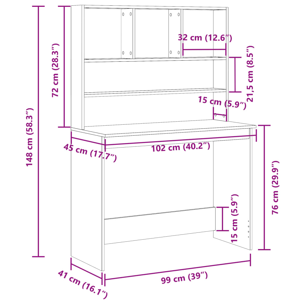 Desk with Shelf, Reclaimed Wood Look, 102x45x148cm, Wood Material