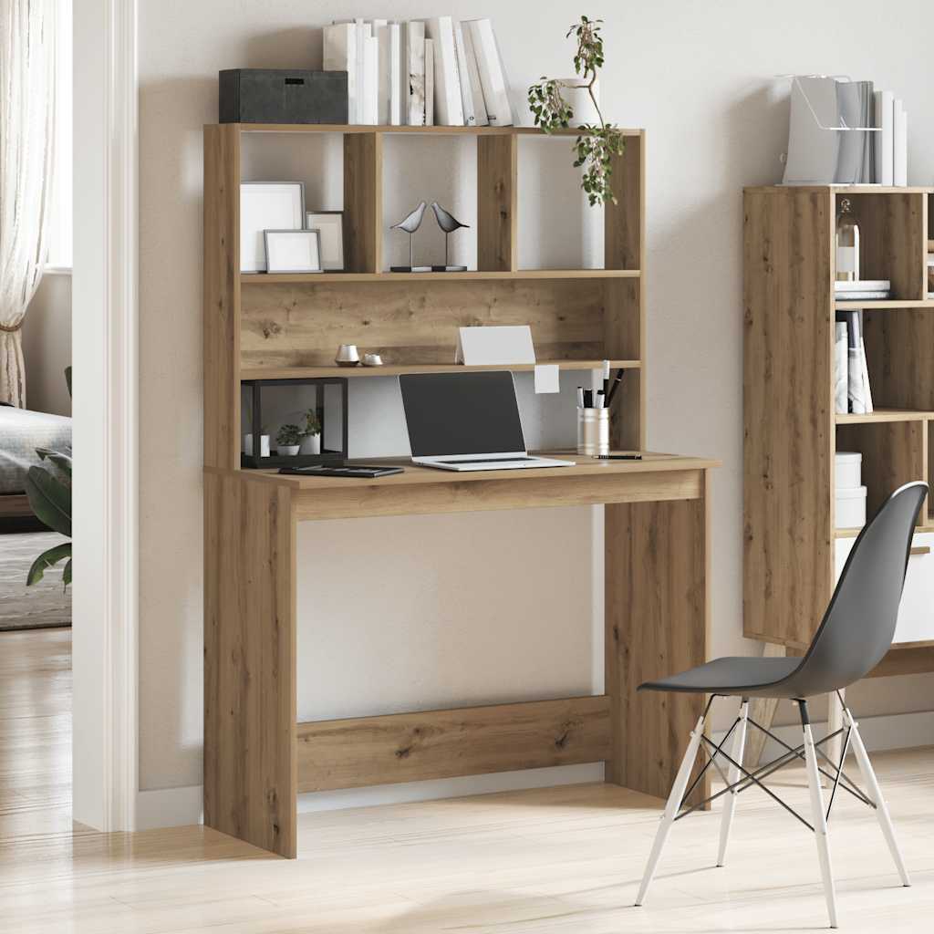 Desk with Shelf Artisan Oak 102x45x148cm Wood-based Material