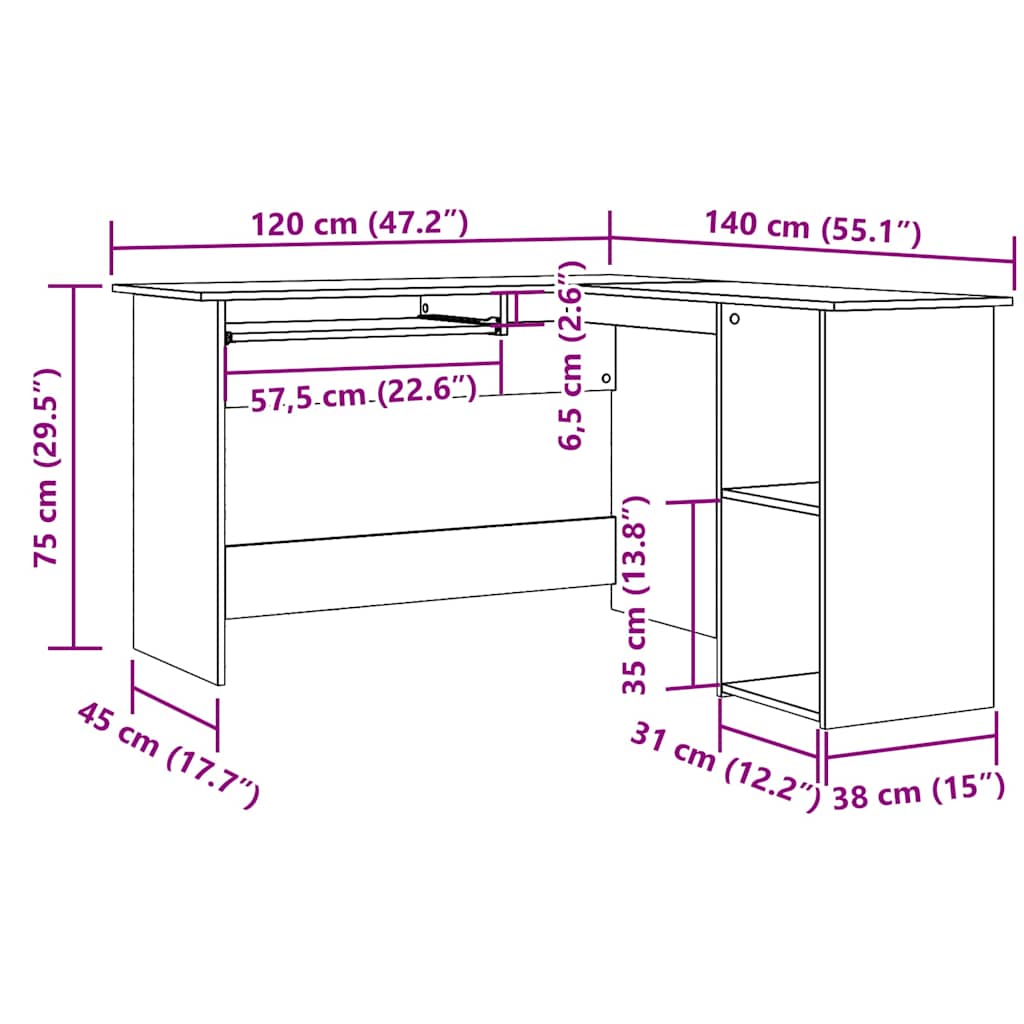 Corner Desk Reclaimed Wood Look 120x140x75 cm Engineered Wood