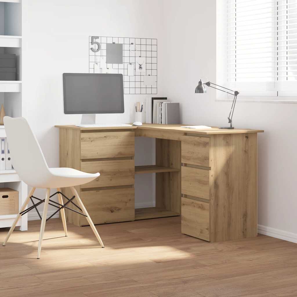 Bureau d'angle chêne Artisan 145x100x76 cm panneau de particules