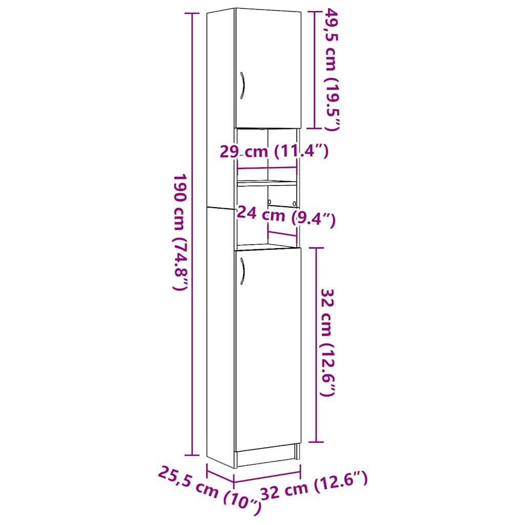 Badezimmerschrank Artisan Oak 32x25,5x190 cm Holzwerkstoff