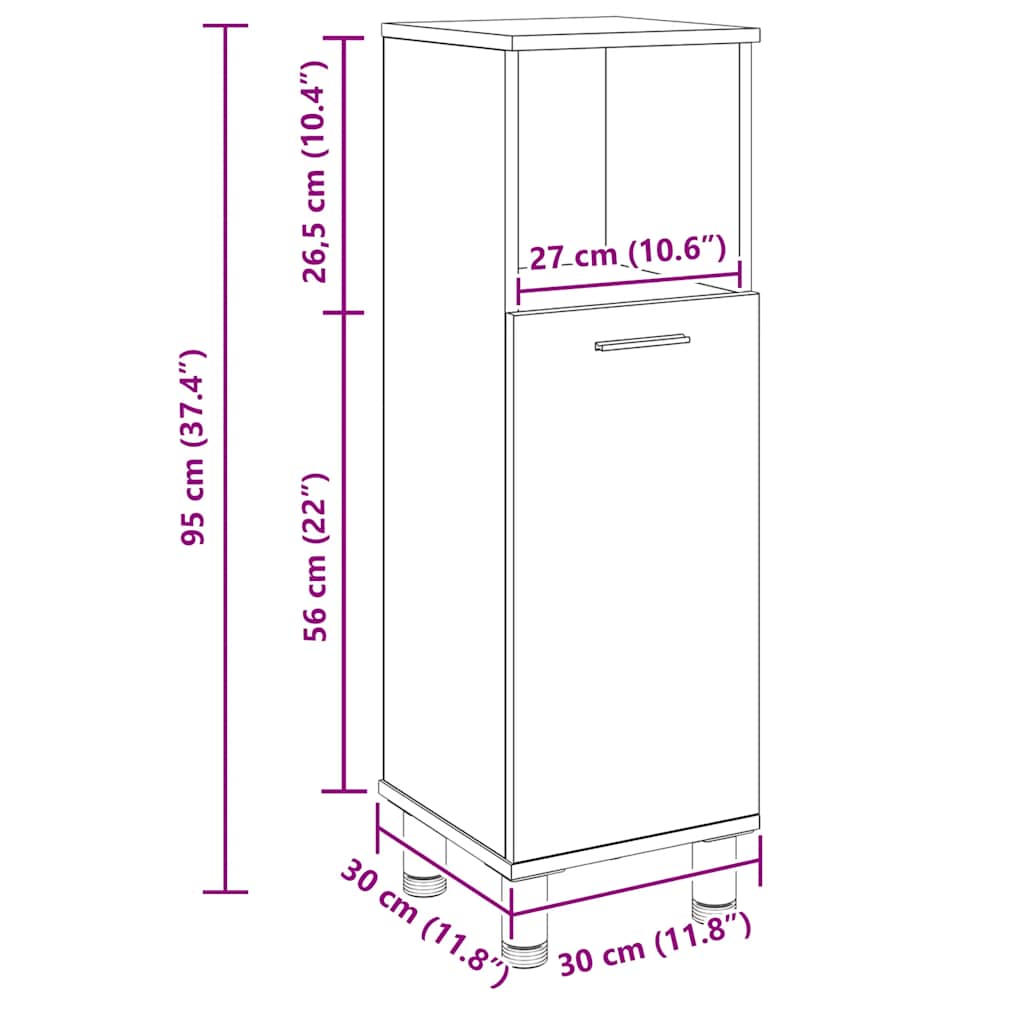Badschrank Artisan-Eiche 30x30x95 cm Holzwerkstoff