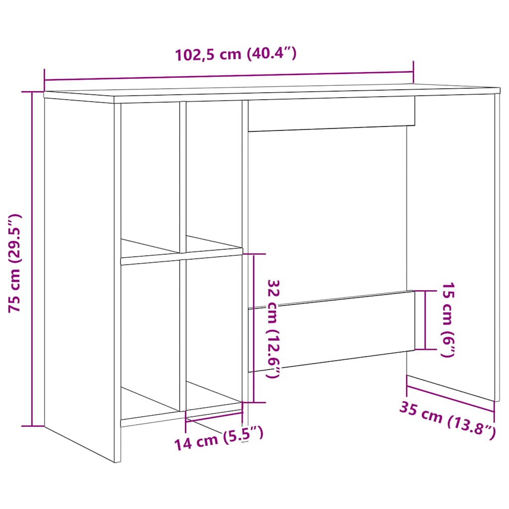 Desk reclaimed wood look 102.5x35x75 cm engineered wood
