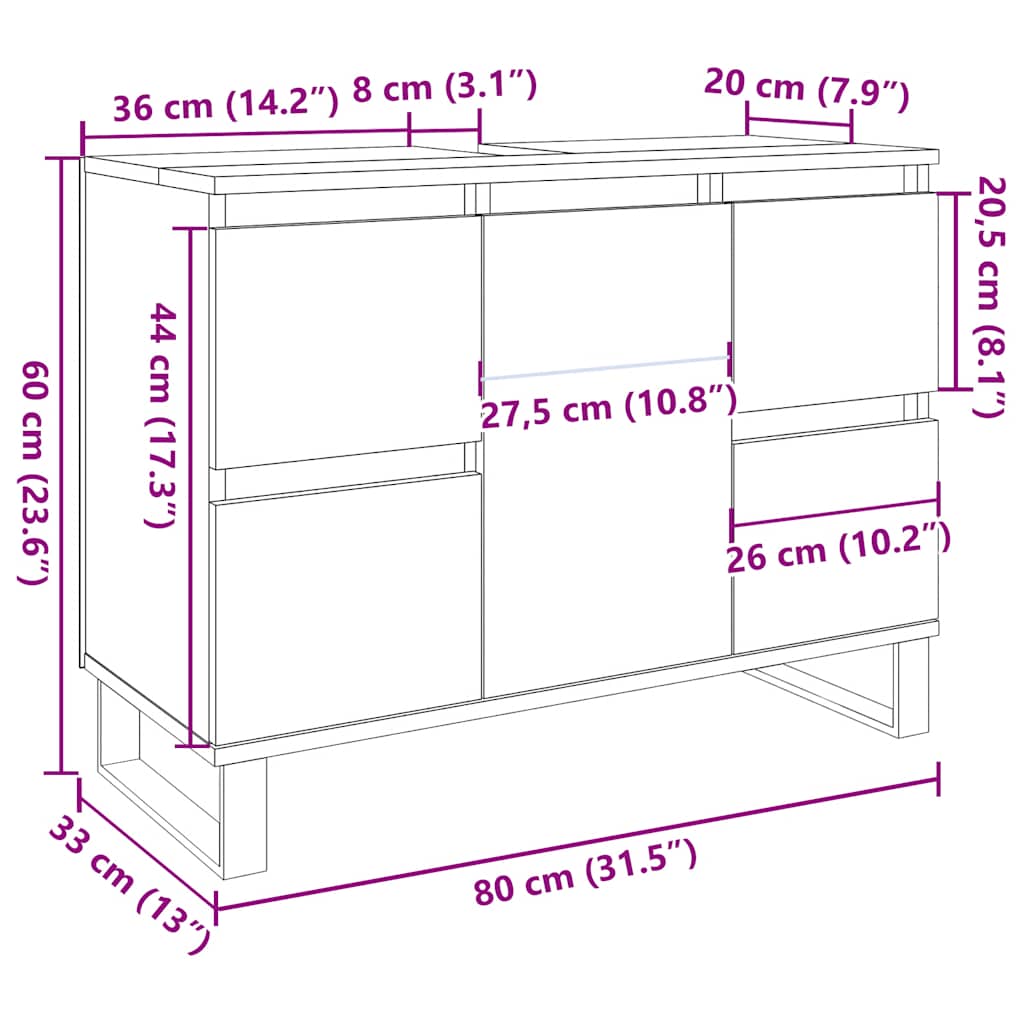 Waschbeckenunterschrank Betongrau 80x33x60 cm Holzwerkstoff