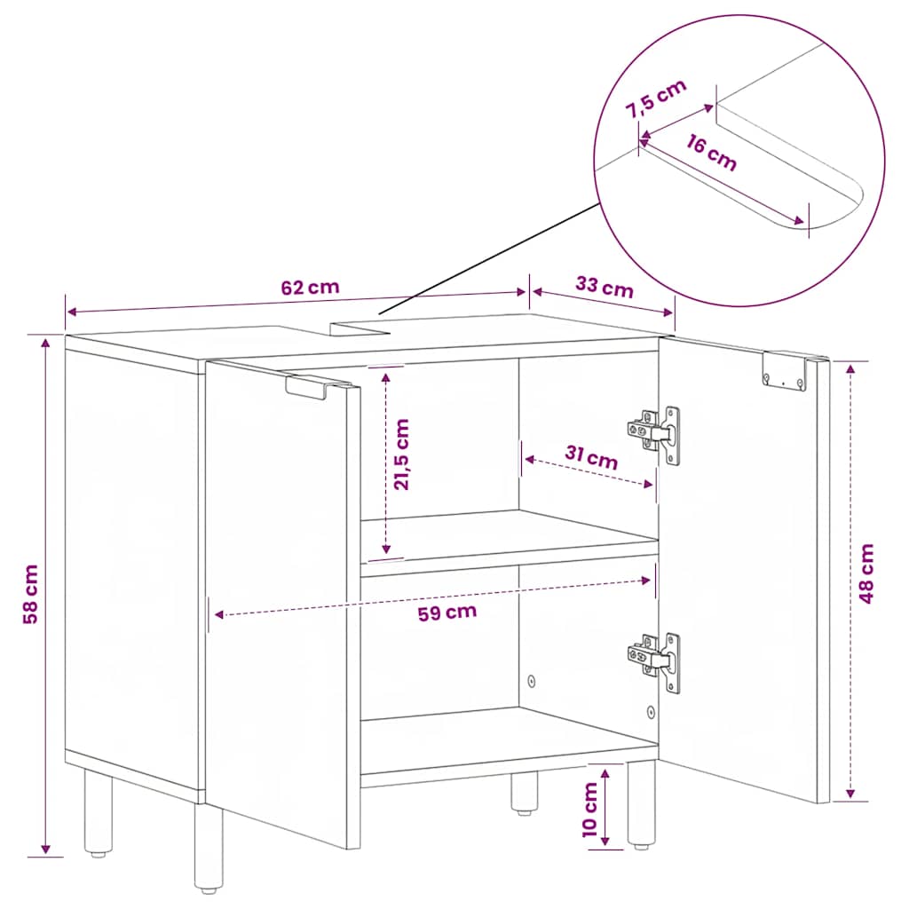 Waschbeckenunterschrank Schwarz 62x33x58 cm Holzwerkstoff