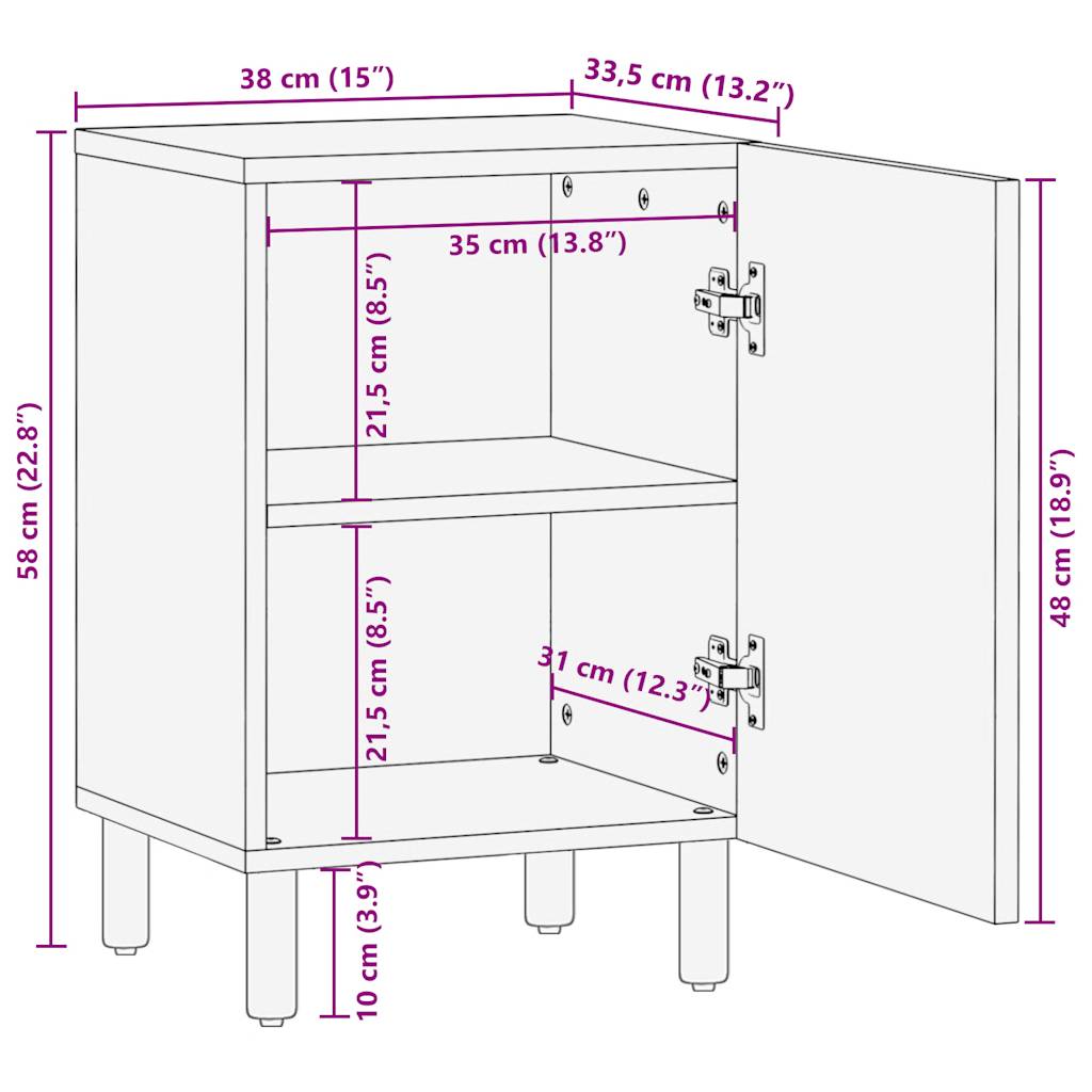 Badschrank 38x33,5x58 cm Massivholz Mango