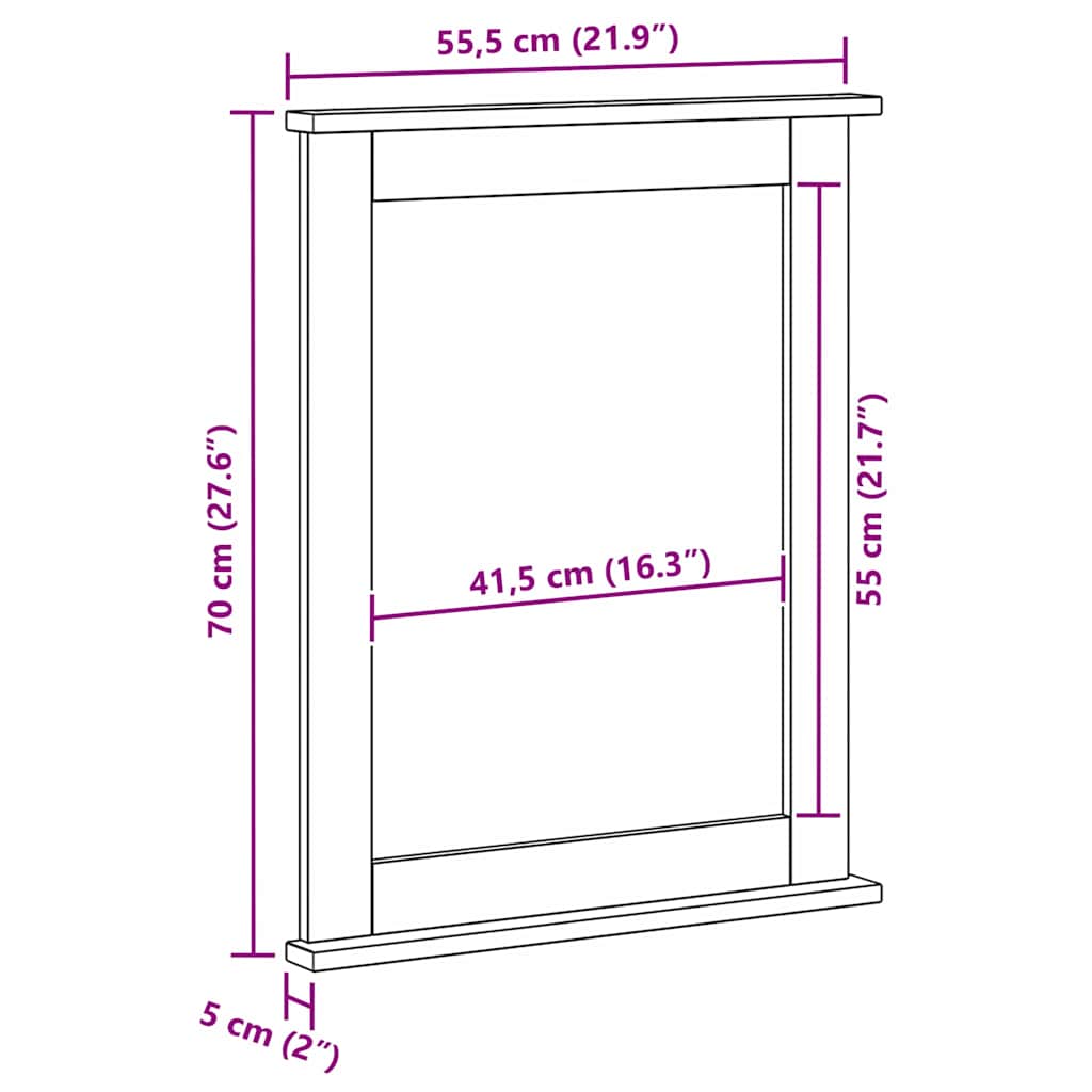 VIGO Honey Brown Mirror 55.5 x 5 x 70 cm Solid Pine
