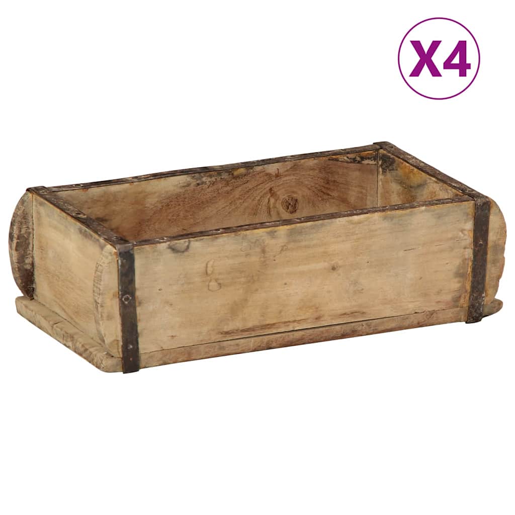 Tablett 4 pcs Braun 30 x 15 x 9 cm Massives upgecyceltes Holz