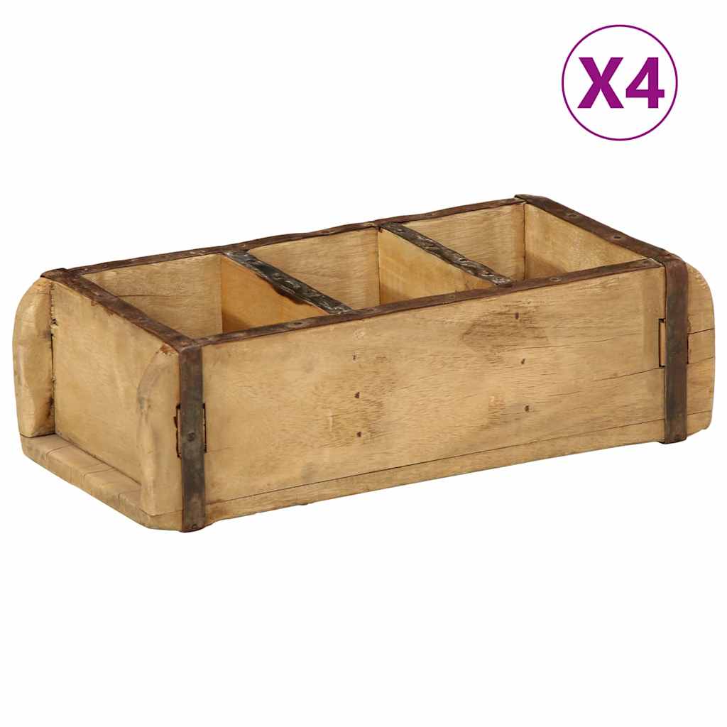 Tray 4 pcs Brown 30 x 14 x 9 cm Solid Reclaimed Wood