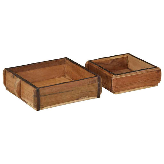 Tray 2 pcs Brown 29 x 31 x 10 cm Solid Upcycled Wood