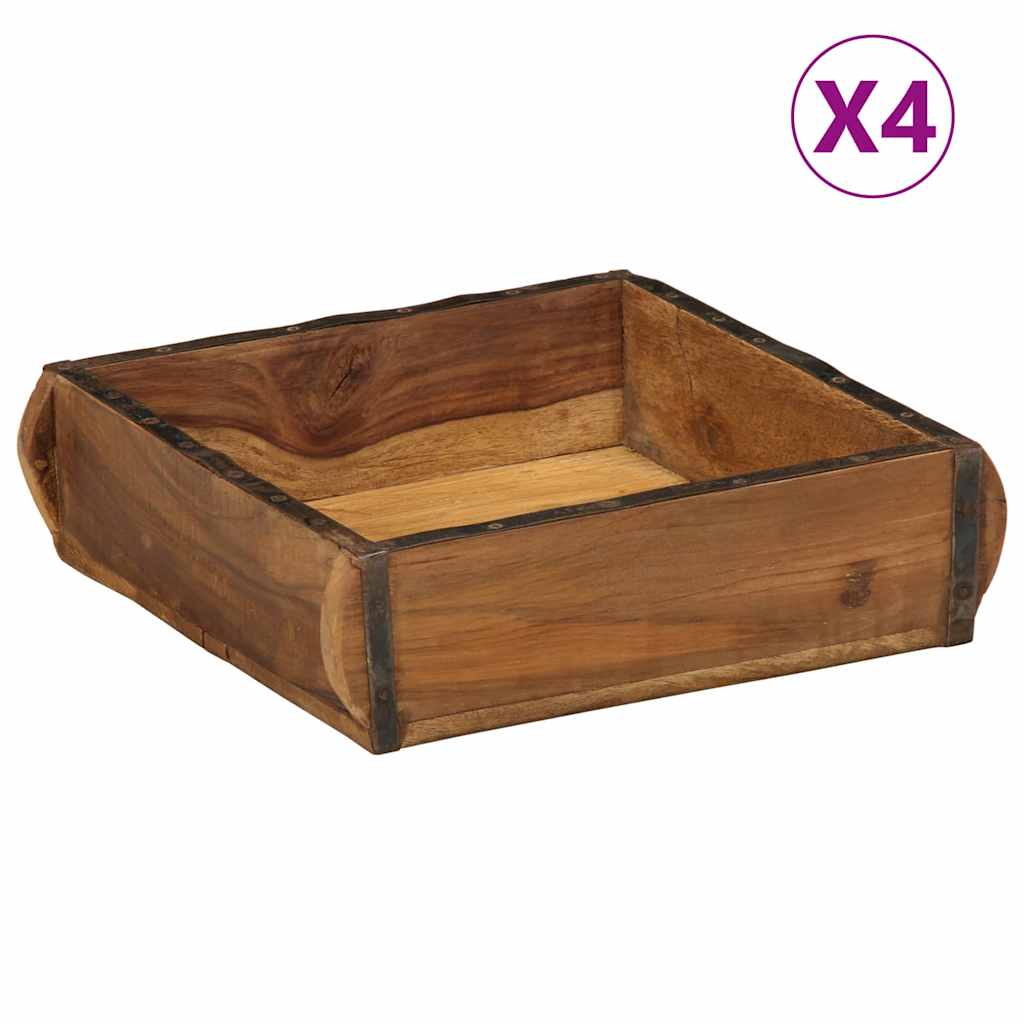 Tray 4 pcs Brown 29 x 31 x 10 cm Solid Upcycled Wood