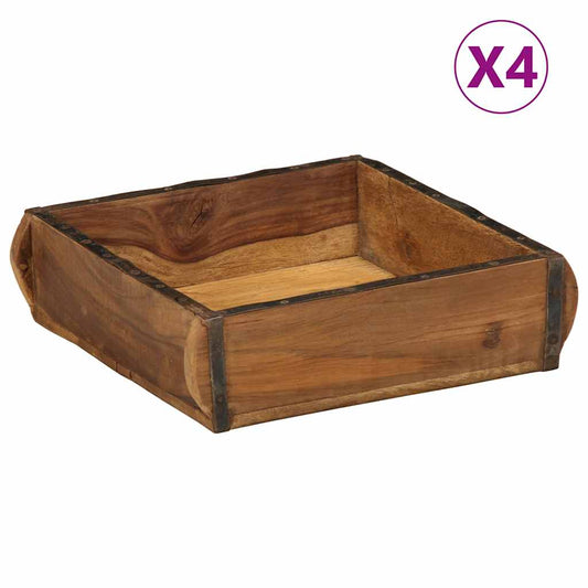 Tray 4 pcs Brown 29 x 31 x 10 cm Solid Upcycled Wood