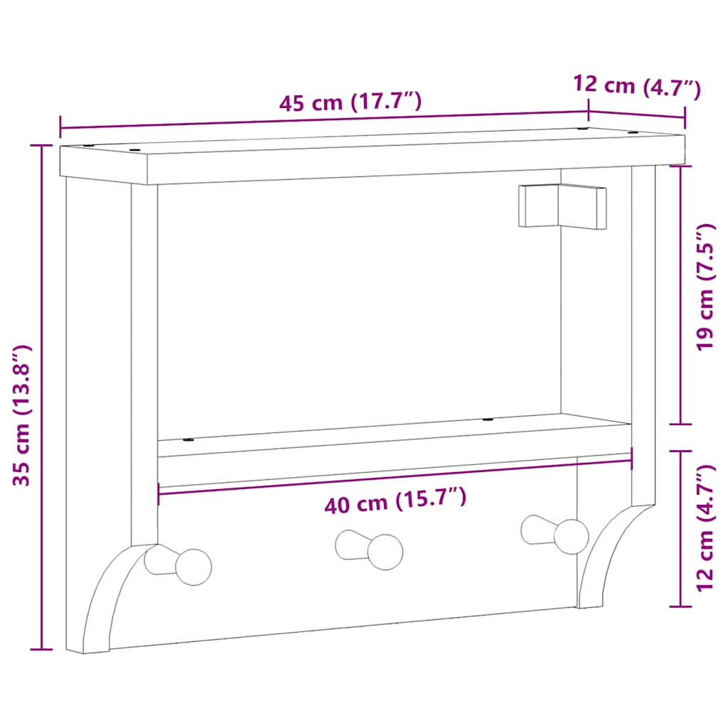 Porte-manteau mural SANDNES 45x12x35 cm Pin massif