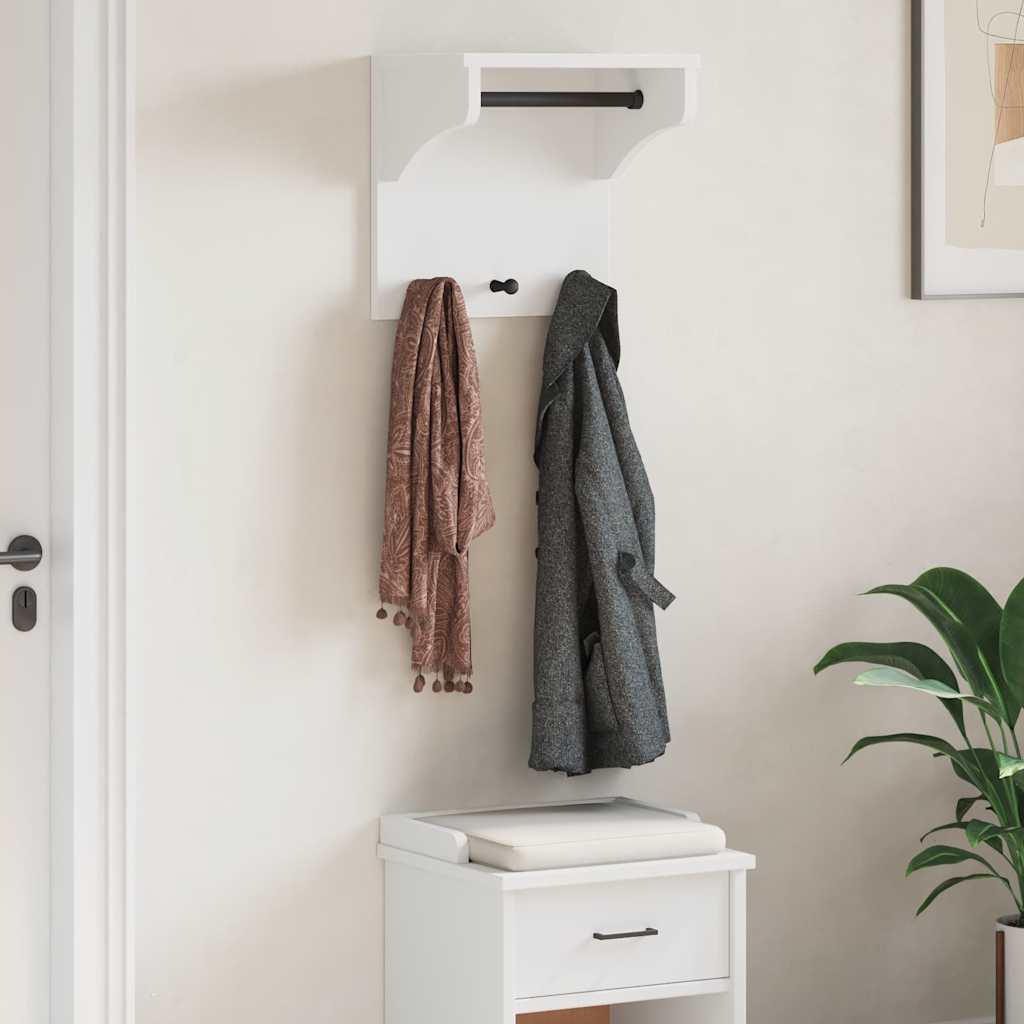 Wall Coat Rack SANDNES White 43x30x42 cm Solid Pine Wood