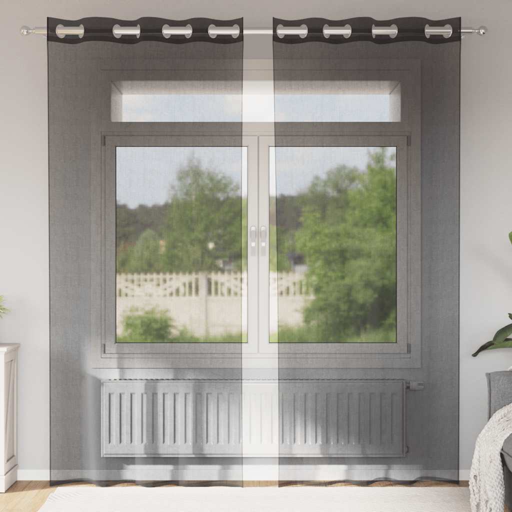 Voile Curtains with Eyelets 2 pcs. Black 140x225 cm