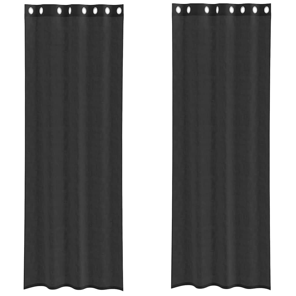 Voilages à œillets 2 pièces Noir 140x260 cm