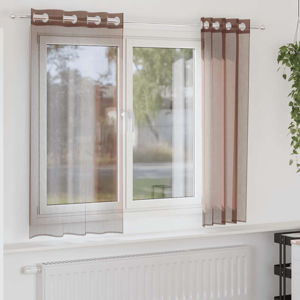 Voile Curtains with Eyelets 2 pcs. Brown 140x175 cm