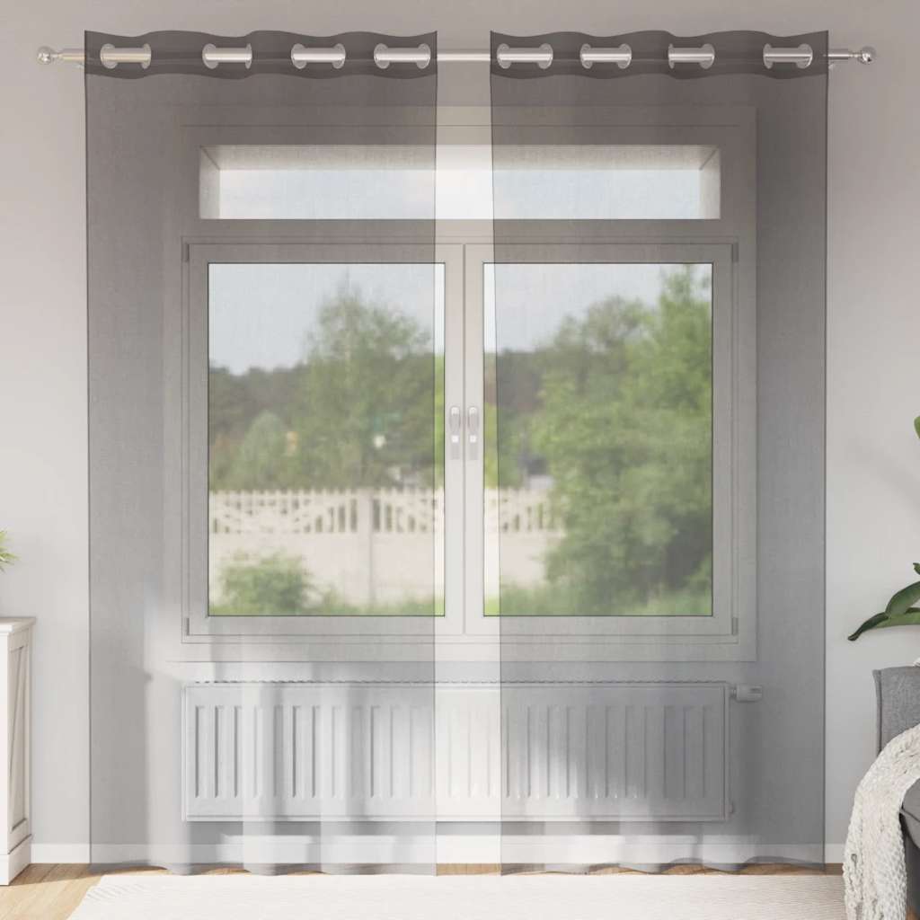 Voile Vorhänge mit Ösen 2 Stk. Dunkelgrau 140x245 cm